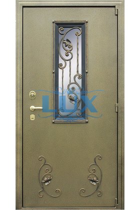 дверь для загородного дома с ковкой и стеклопактом